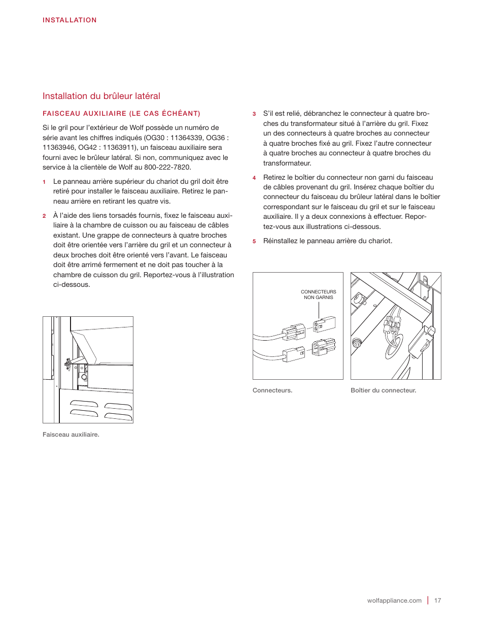 Installation du brûleur latéral | Wolf 30 Inch Built-in Gas Grill  Installation Guide User Manual | Page 53 / 56