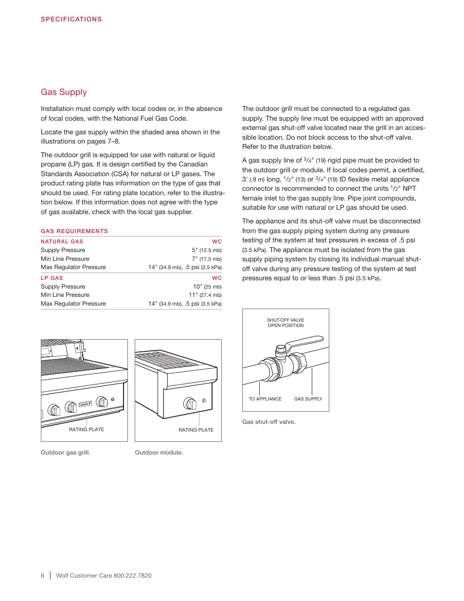 Gas supply | Wolf 30 Inch Built-in Gas Grill  Installation Guide User Manual | Page 6 / 56