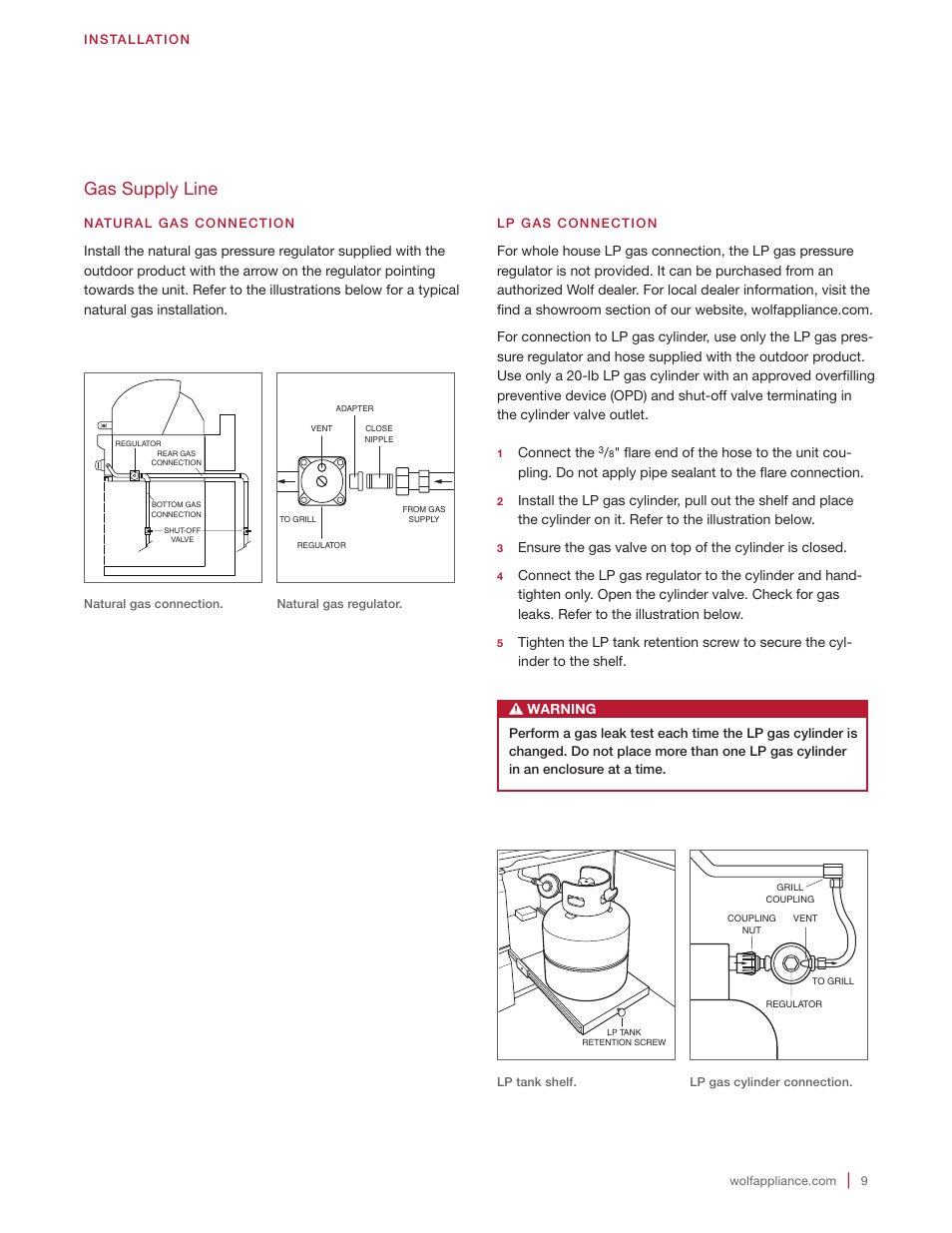 Gas supply line | Wolf 30 Inch Built-in Gas Grill  Installation Guide User Manual | Page 9 / 56