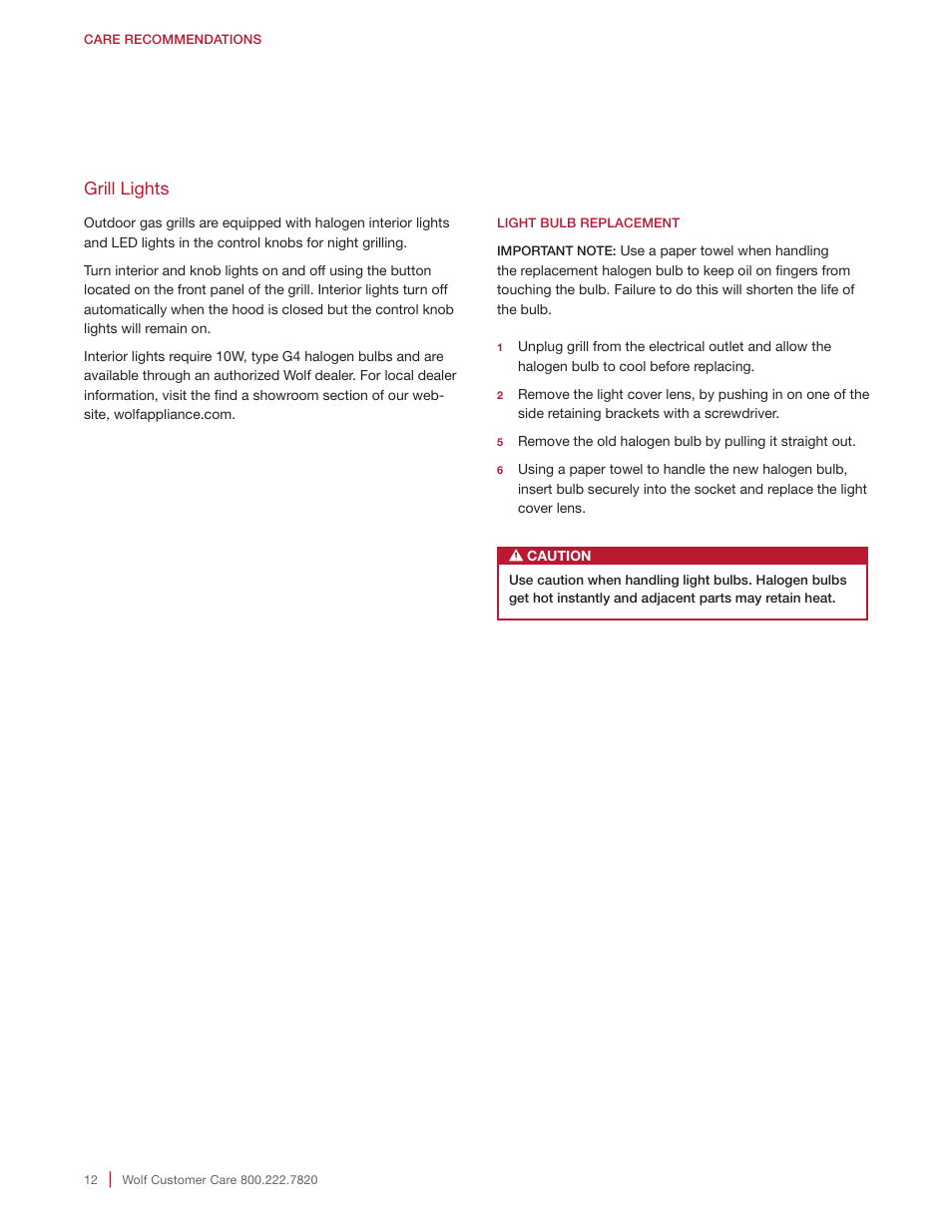 Grill lights | Wolf 30 Inch Built-in Gas Grill  Manual User Manual | Page 12 / 44