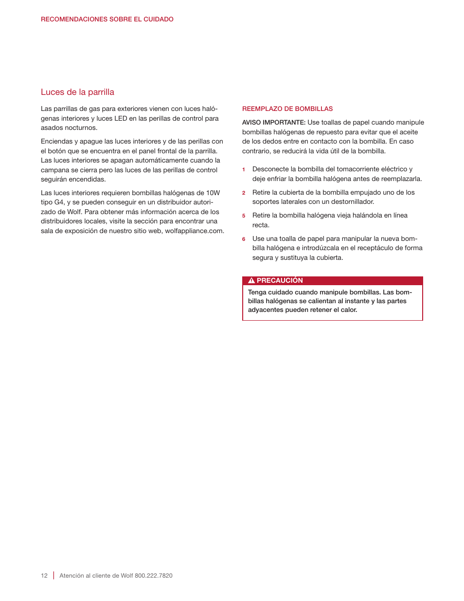 Luces de la parrilla | Wolf 30 Inch Built-in Gas Grill  Manual User Manual | Page 26 / 44