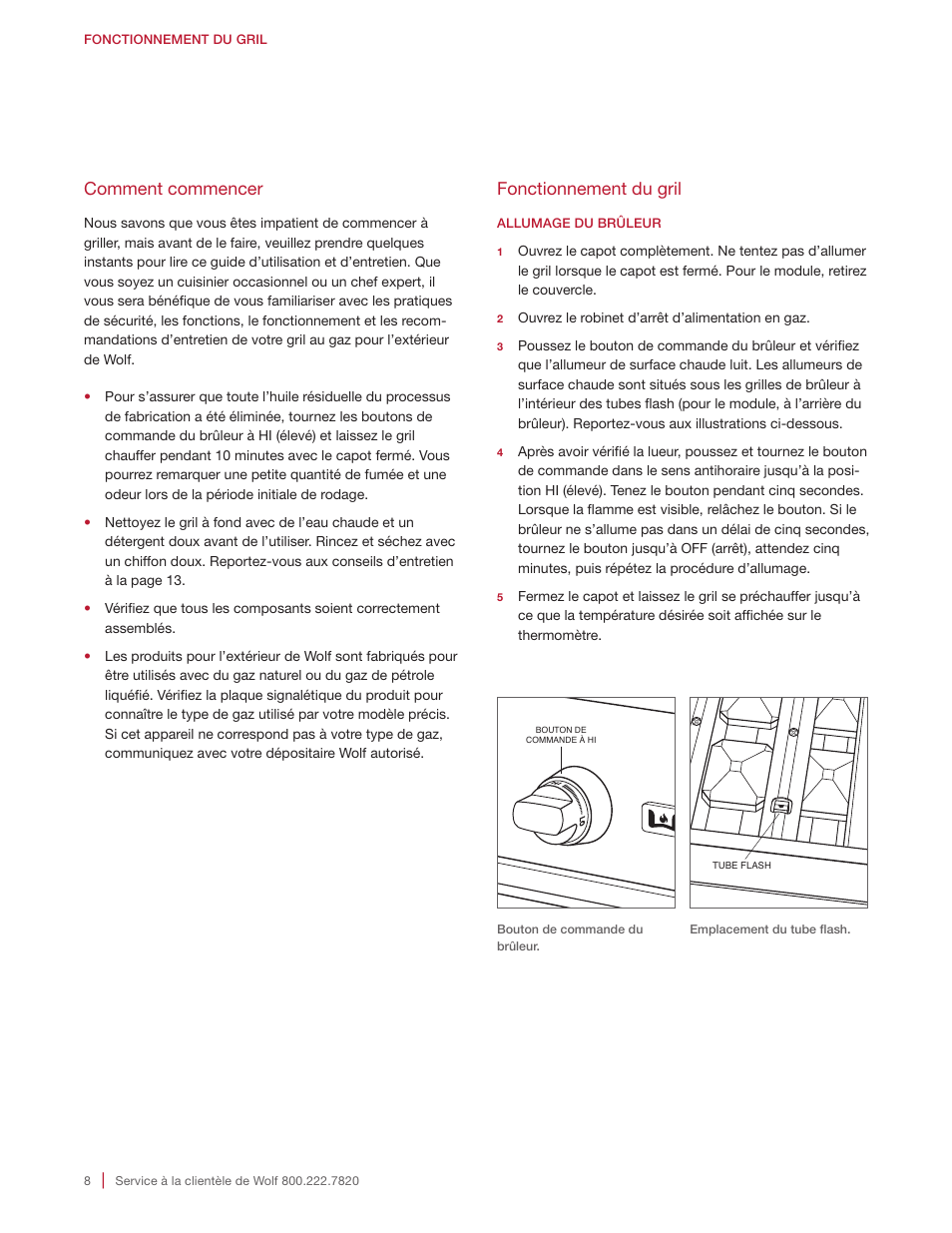 Fonctionnement du gril, Comment commencer | Wolf 30 Inch Built-in Gas Grill  Manual User Manual | Page 36 / 44