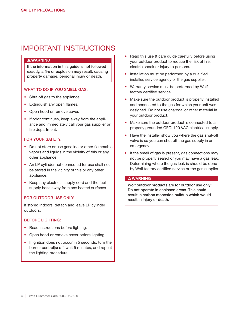 Important instructions | Wolf 30 Inch Built-in Gas Grill  Manual User Manual | Page 4 / 44