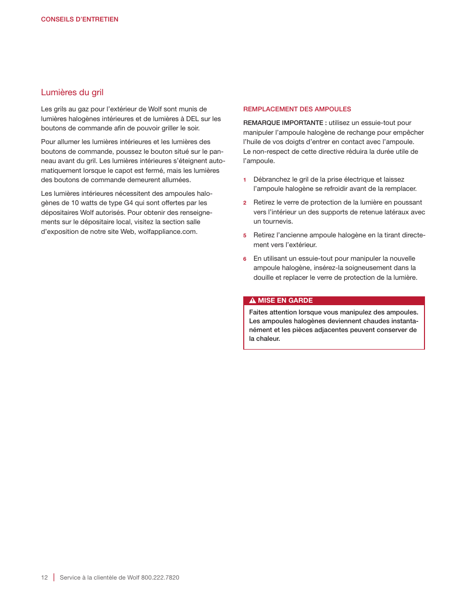 Lumières du gril | Wolf 30 Inch Built-in Gas Grill  Manual User Manual | Page 40 / 44