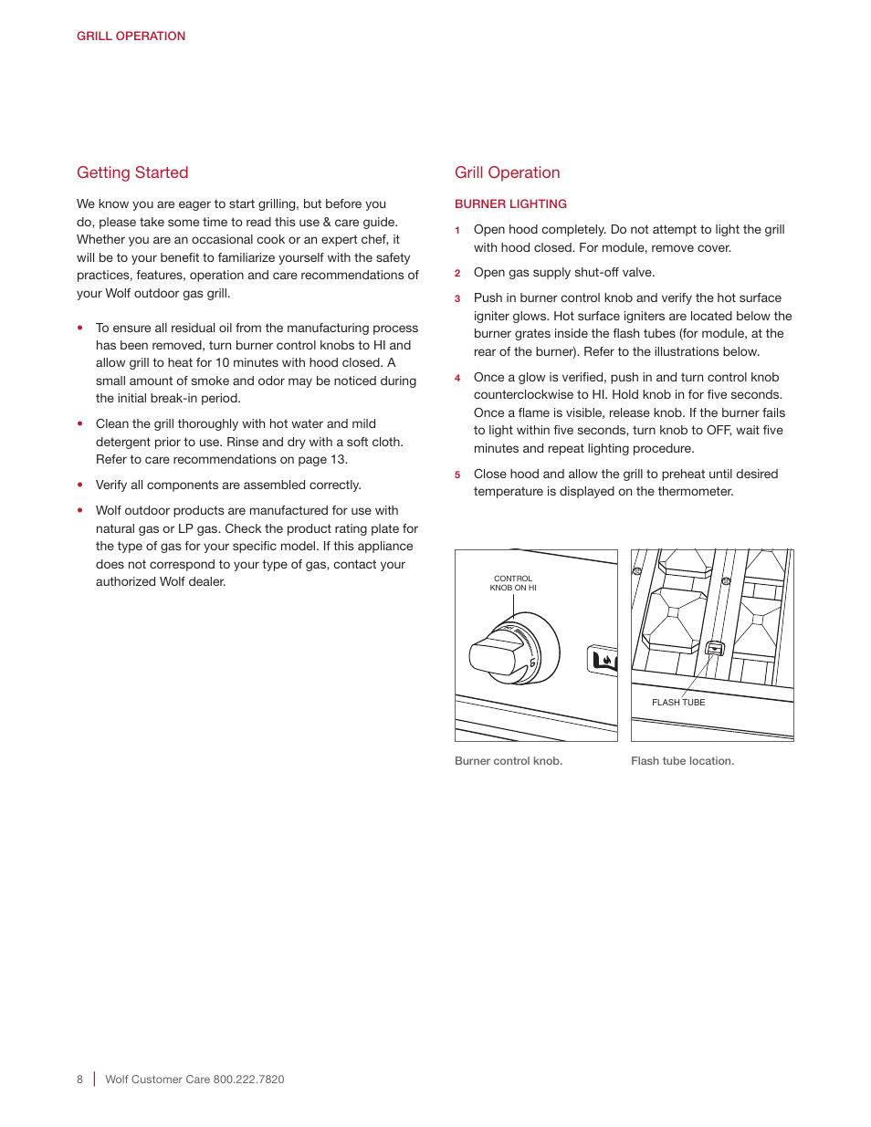 Grill operation, Getting started | Wolf 30 Inch Built-in Gas Grill  Manual User Manual | Page 8 / 44