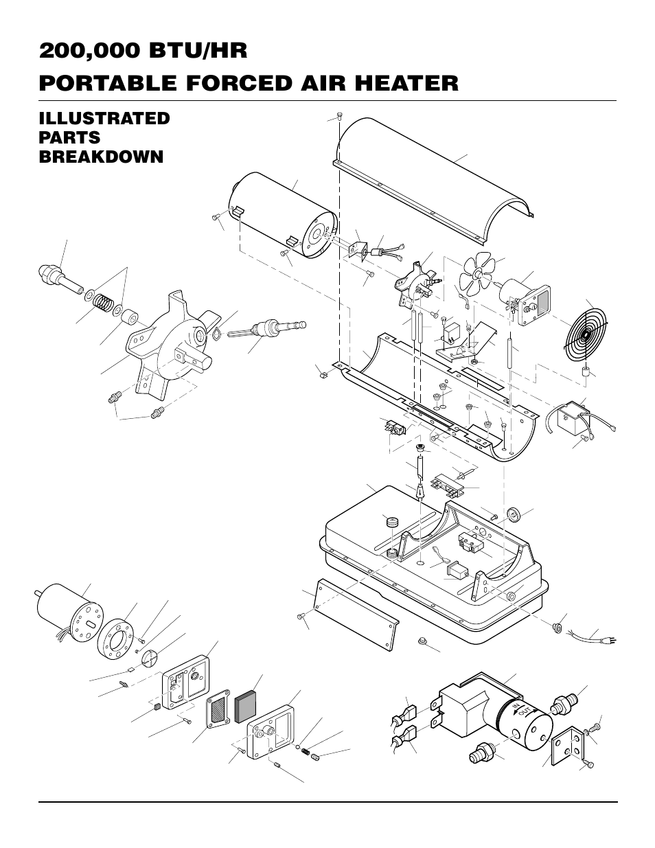 Illustrated parts breakdown, Rm200t, Motor and pump assembly | Burner head assembly | Desa RM200T User Manual | Page 12 / 16