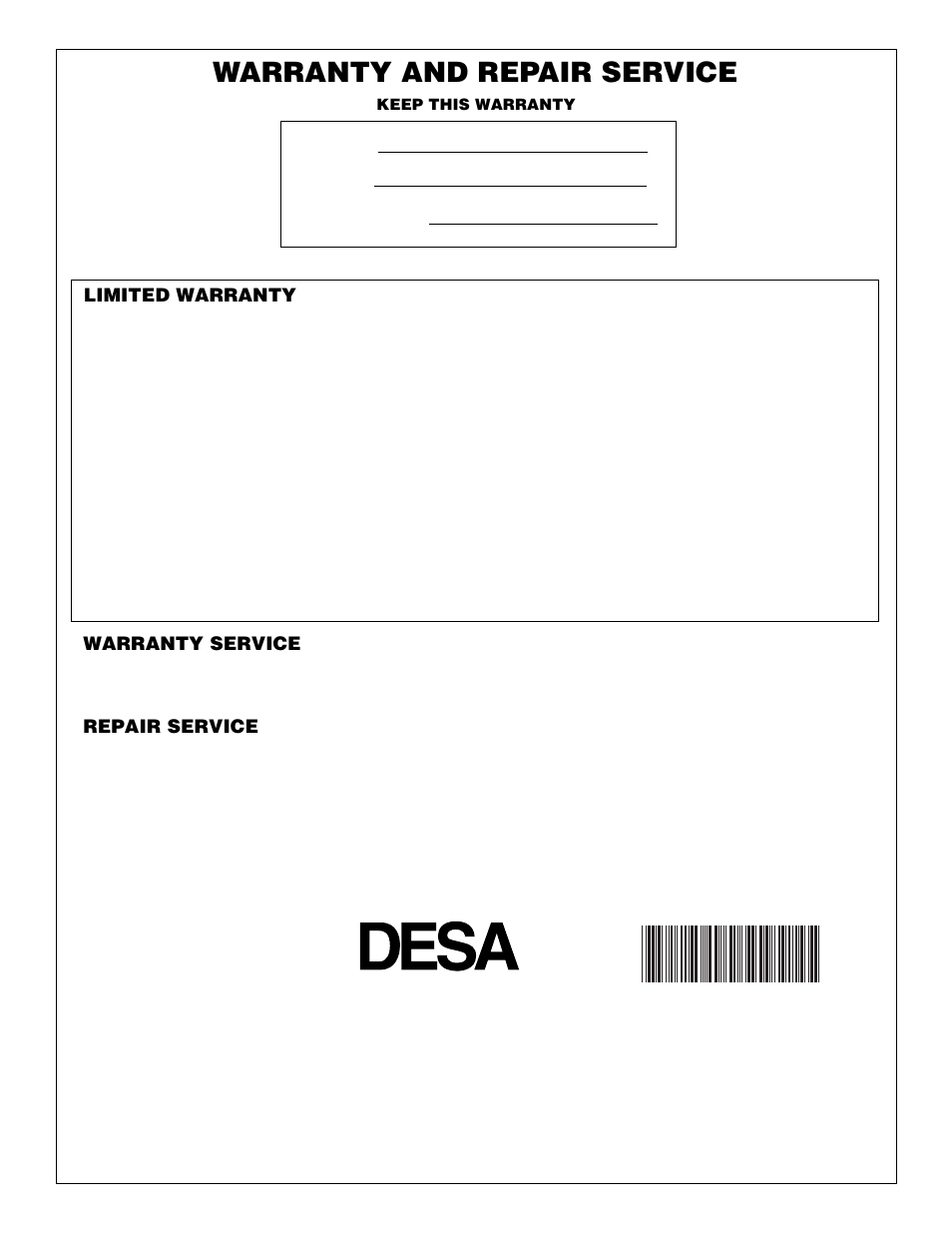 Warranty and repair service, International | Desa RM200T User Manual | Page 16 / 16