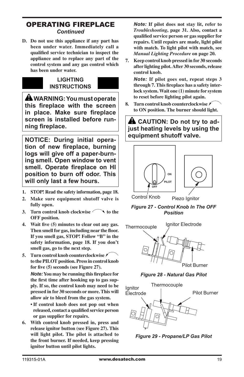 Operating fireplace | Desa CGMFP User Manual | Page 19 / 36