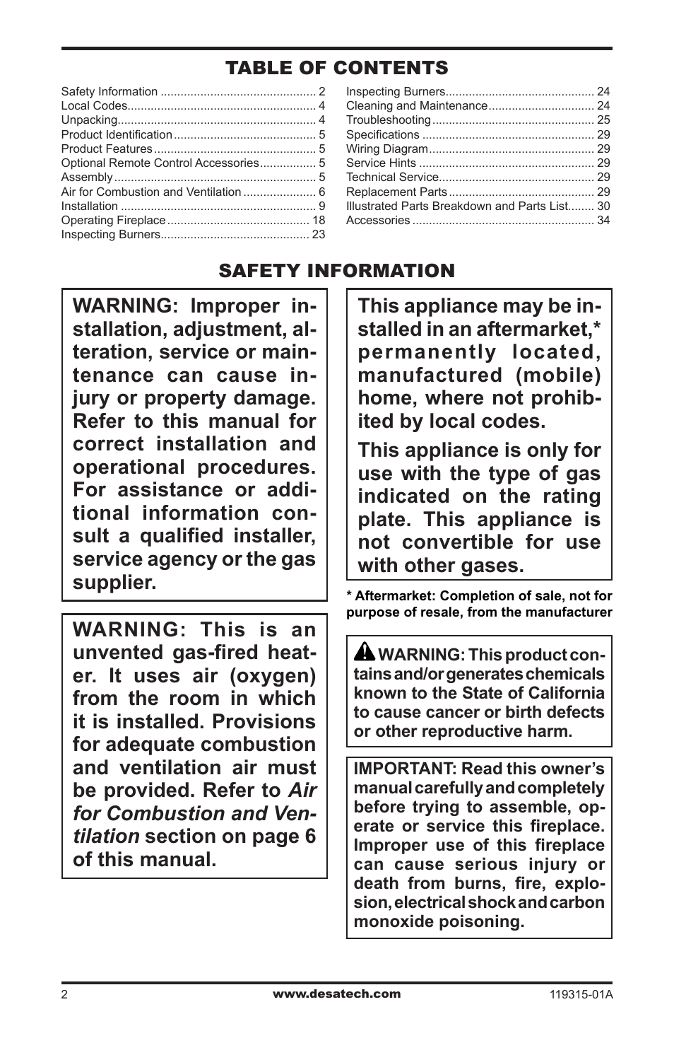 Safety information | Desa CGMFP User Manual | Page 2 / 36