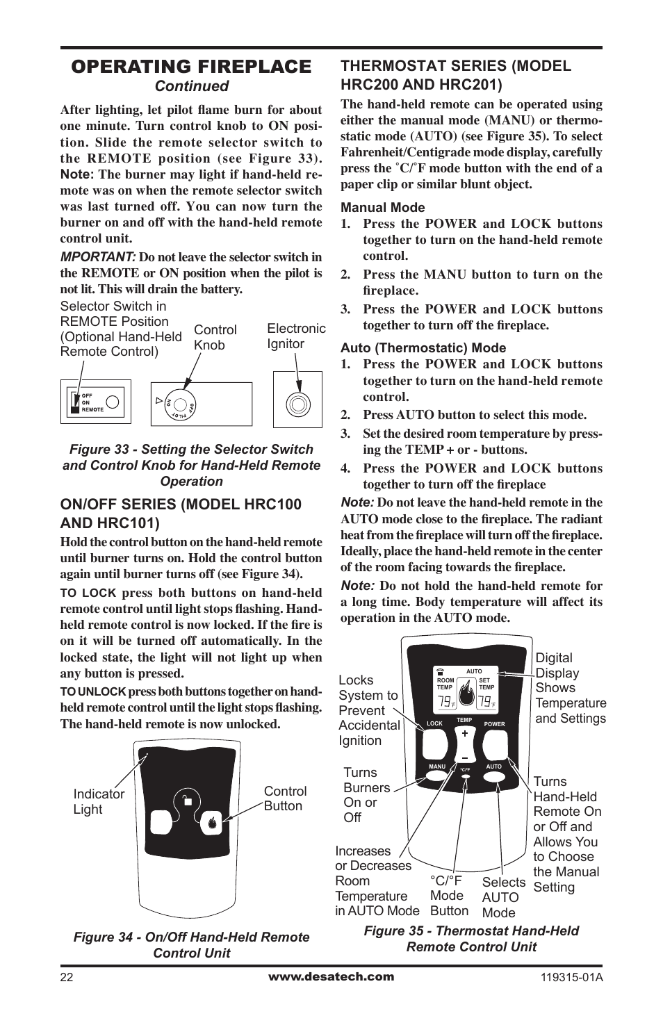 Operating fireplace | Desa CGMFP User Manual | Page 22 / 36