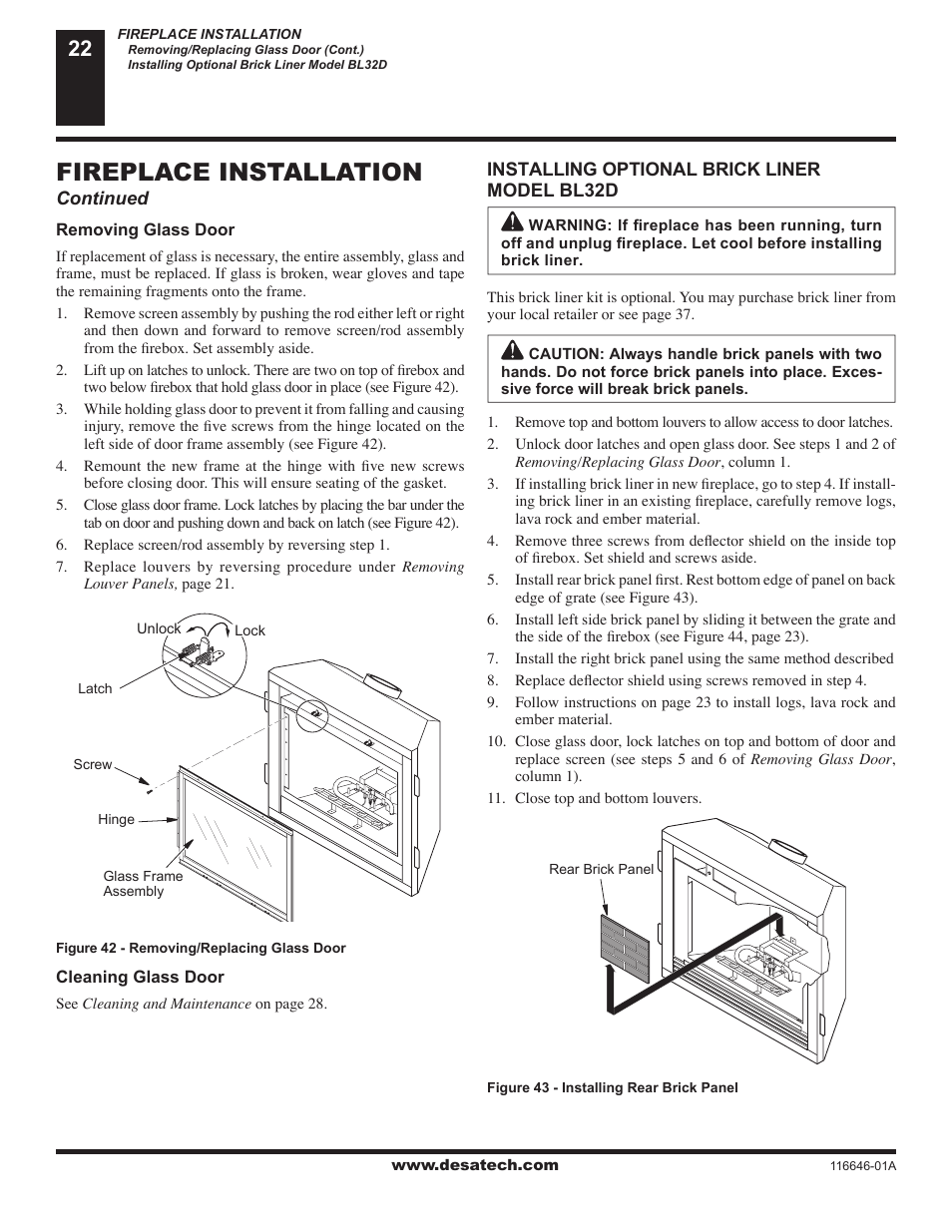 Fireplace installation | Desa (V)T32N-A Series User Manual | Page 22 / 38