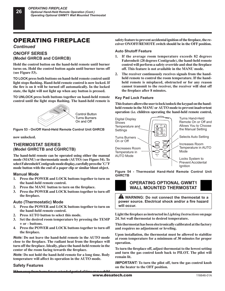 Operating fireplace | Desa (V)T32N-A Series User Manual | Page 26 / 38