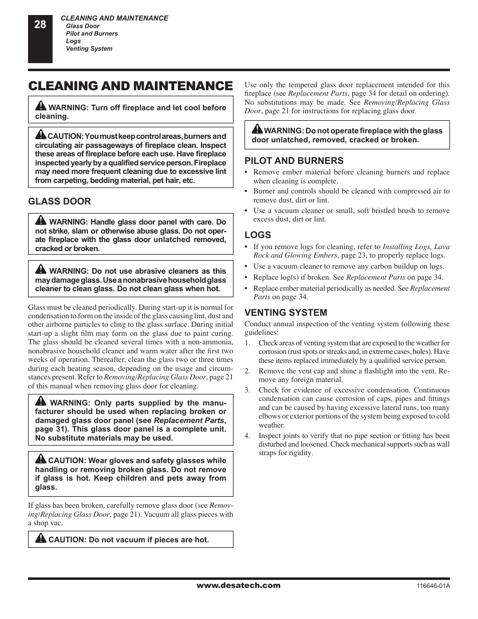 Cleaning and maintenance | Desa (V)T32N-A Series User Manual | Page 28 / 38