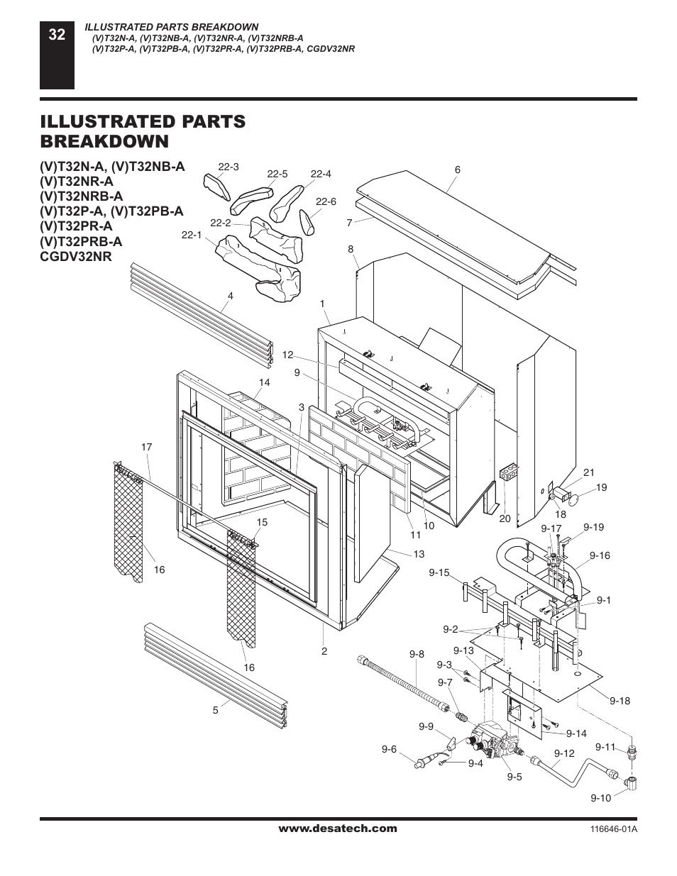 Illustrated parts breakdown | Desa (V)T32N-A Series User Manual | Page 32 / 38