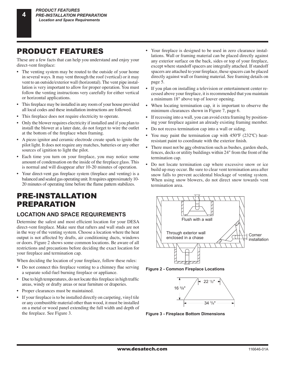 Product features, Pre-installation preparation | Desa (V)T32N-A Series User Manual | Page 4 / 38