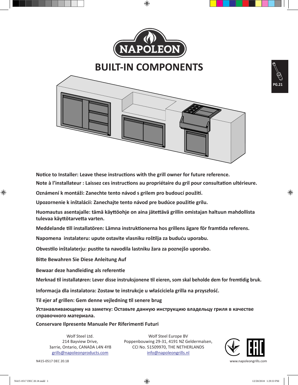 Napoleon Multi-Functional Beverage Center  Owner's Guide User Manual | 52 pages