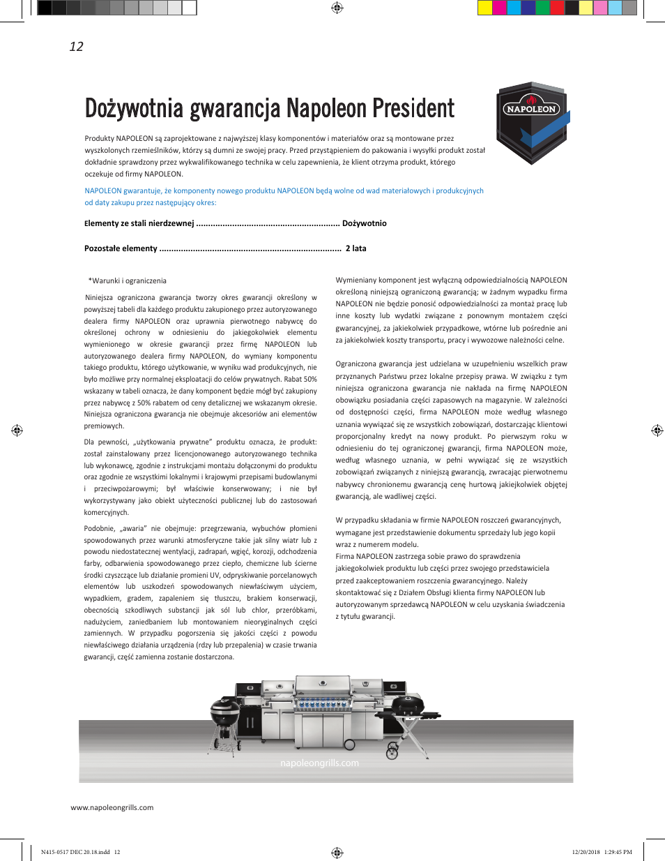 Do ż ywotnia gwarancja napoleon president | Napoleon Multi-Functional Beverage Center  Owner's Guide User Manual | Page 12 / 52