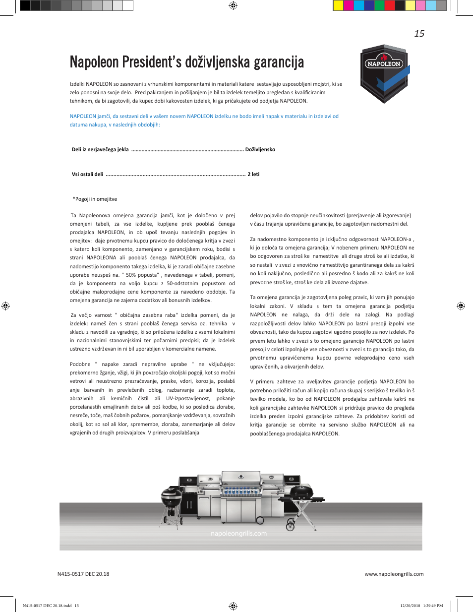 Napoleon president’s doživljenska garancija | Napoleon Multi-Functional Beverage Center  Owner's Guide User Manual | Page 15 / 52