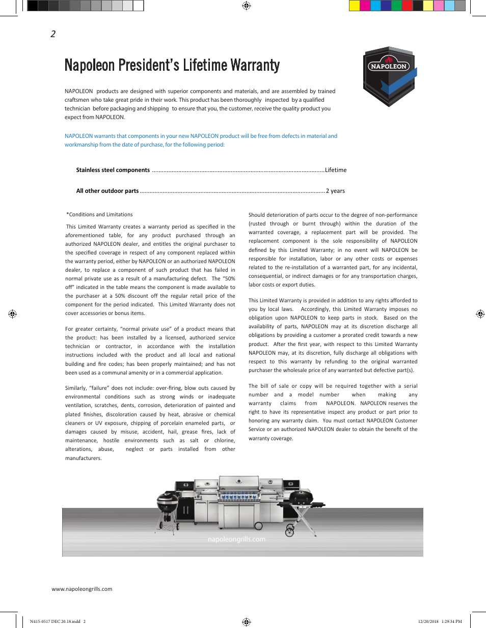Napoleon president’s lifetime warranty | Napoleon Multi-Functional Beverage Center  Owner's Guide User Manual | Page 2 / 52
