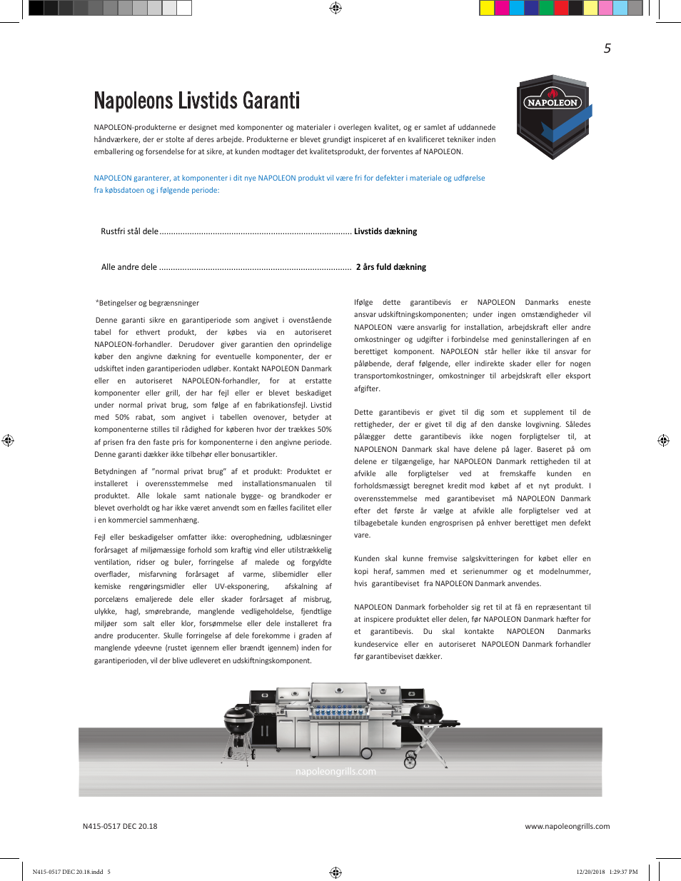 Napoleons livstids garanti | Napoleon Multi-Functional Beverage Center  Owner's Guide User Manual | Page 5 / 52