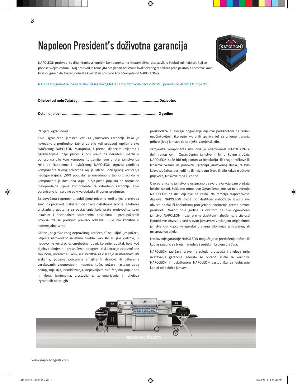 Napoleon president’s doživotna garancija | Napoleon Multi-Functional Beverage Center  Owner's Guide User Manual | Page 8 / 52