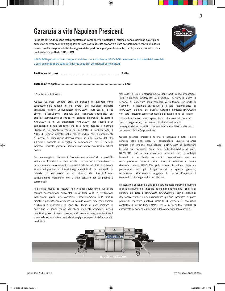 Garanzia a vita napoleon president | Napoleon Multi-Functional Beverage Center  Owner's Guide User Manual | Page 9 / 52