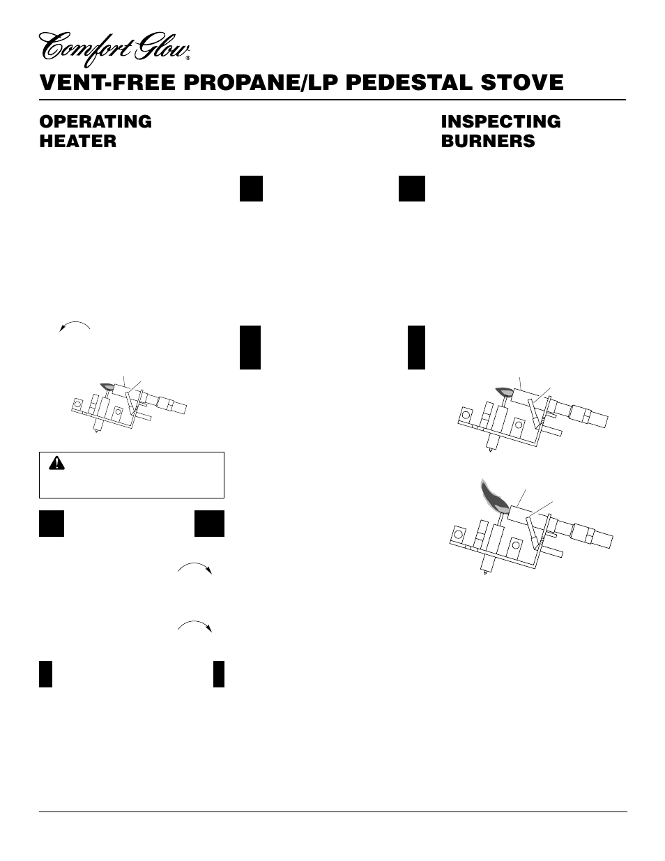 Vent-free propane/lp pedestal stove, Operating heater, Inspecting burners | Continued | Desa S39PT User Manual | Page 14 / 26