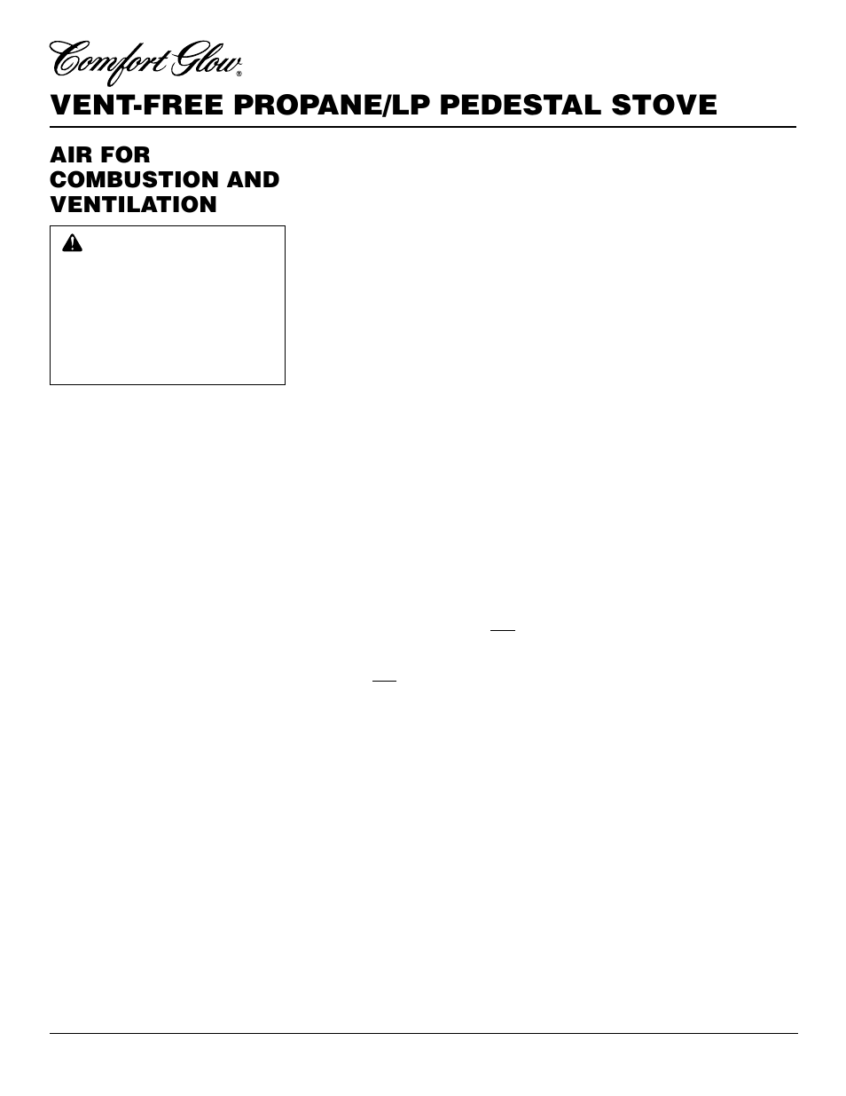Vent-free propane/lp pedestal stove, Air for combustion and ventilation | Desa S39PT User Manual | Page 4 / 26