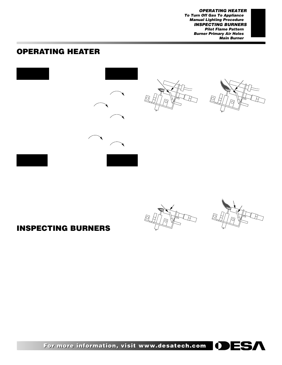 Inspecting burners, Operating heater, Continued | Desa SVYD18N User Manual | Page 17 / 36