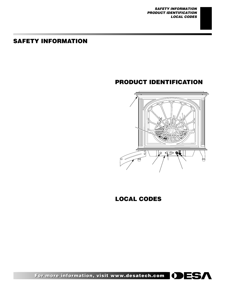 Safety information, Product identification, Local codes | Continued | Desa SVYD18N User Manual | Page 3 / 36