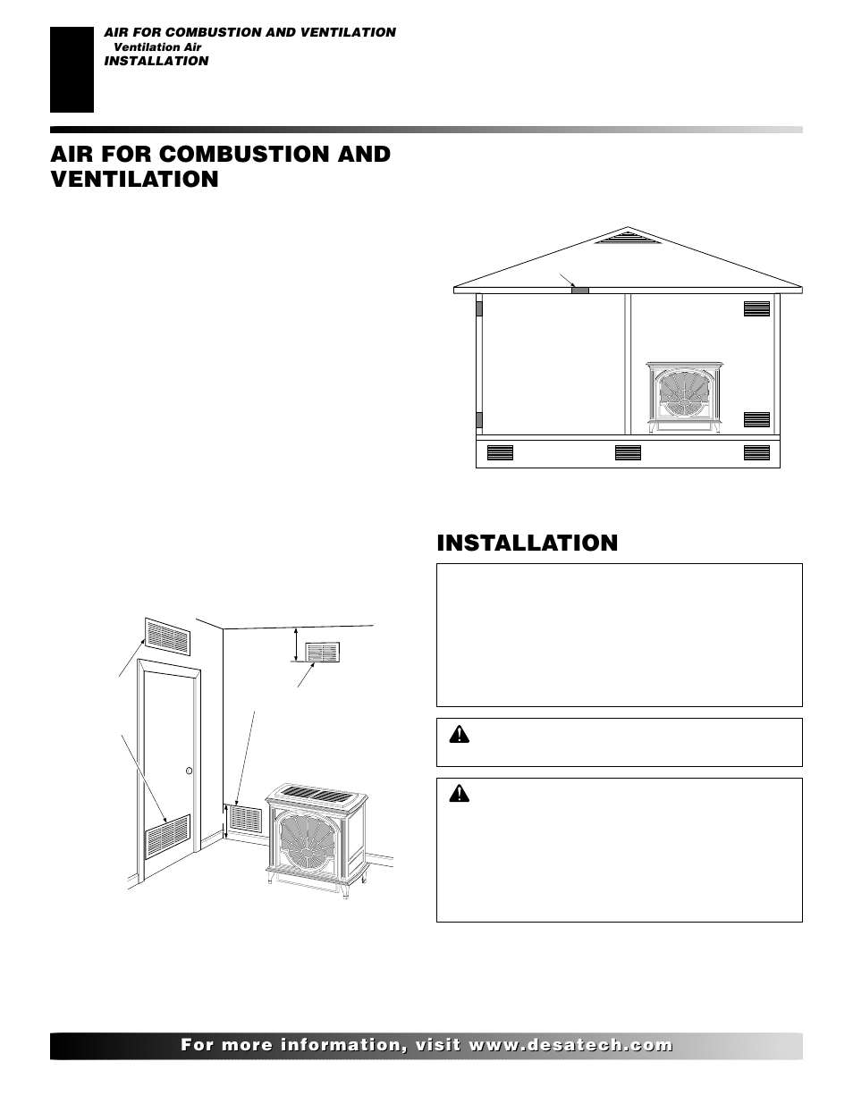 Air for combustion and ventilation, Installation, Continued | Ventilation air | Desa SVYD18N User Manual | Page 6 / 36