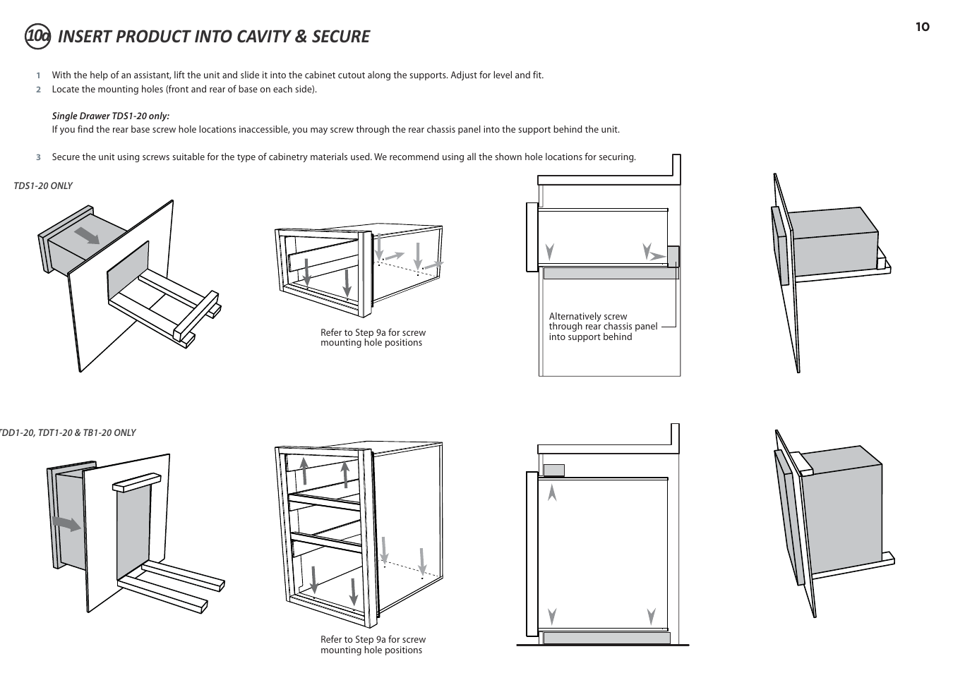 Insert product into cavity & secure | DCS 20 Inch Built-in Outdoor Storage Drawer: Single Drawer Installation Instructions User Manual | Page 10 / 40