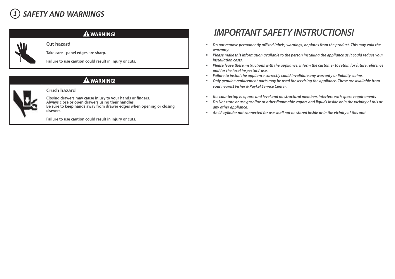 Important safety instructions, Safety and warnings | DCS 20 Inch Built-in Outdoor Storage Drawer: Single Drawer Installation Instructions User Manual | Page 2 / 40