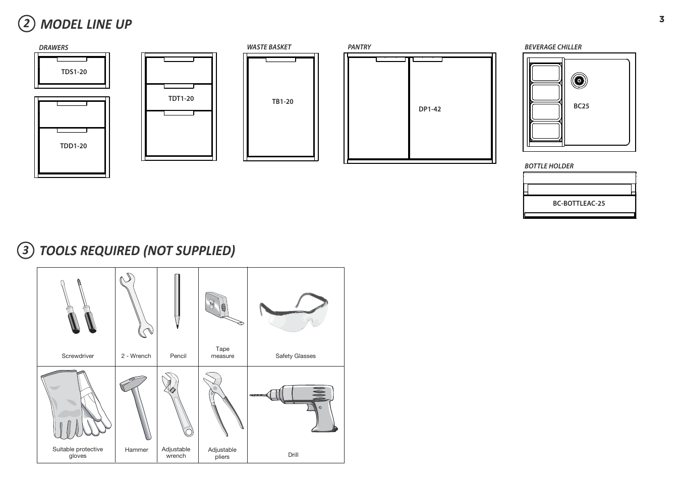 Model line up tools required (not supplied) | DCS 20 Inch Built-in Outdoor Storage Drawer: Single Drawer Installation Instructions User Manual | Page 3 / 40