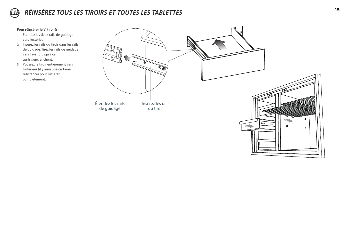 Réinsérez tous les tiroirs et toutes les tablettes | DCS 20 Inch Built-in Outdoor Storage Drawer: Single Drawer Installation Instructions User Manual | Page 36 / 40