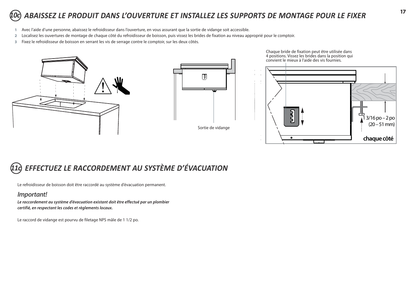 Effectuez le raccordement au système d’évacuation, Important | DCS 20 Inch Built-in Outdoor Storage Drawer: Single Drawer Installation Instructions User Manual | Page 38 / 40