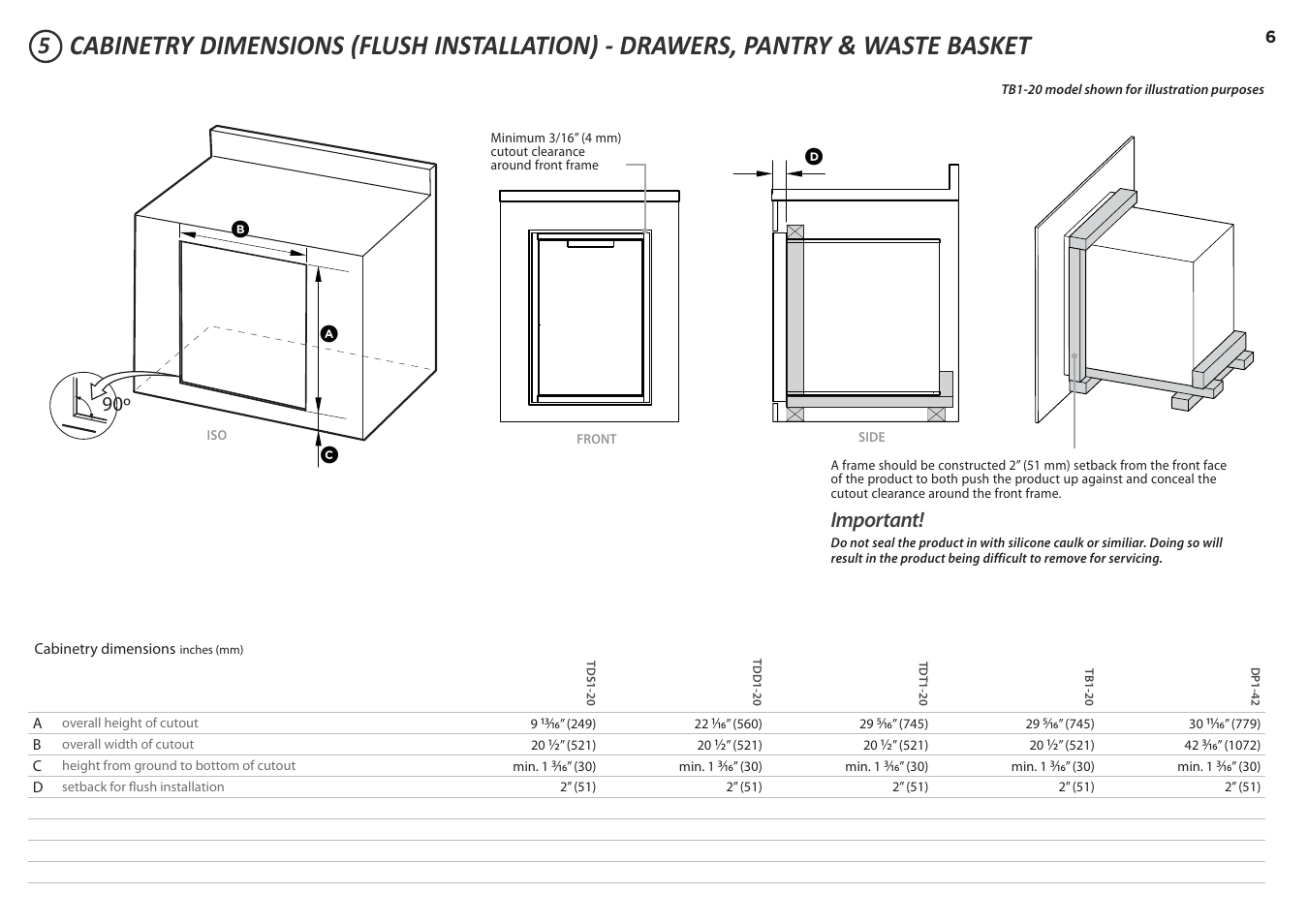 Important | DCS 20 Inch Built-in Outdoor Storage Drawer: Single Drawer Installation Instructions User Manual | Page 6 / 40