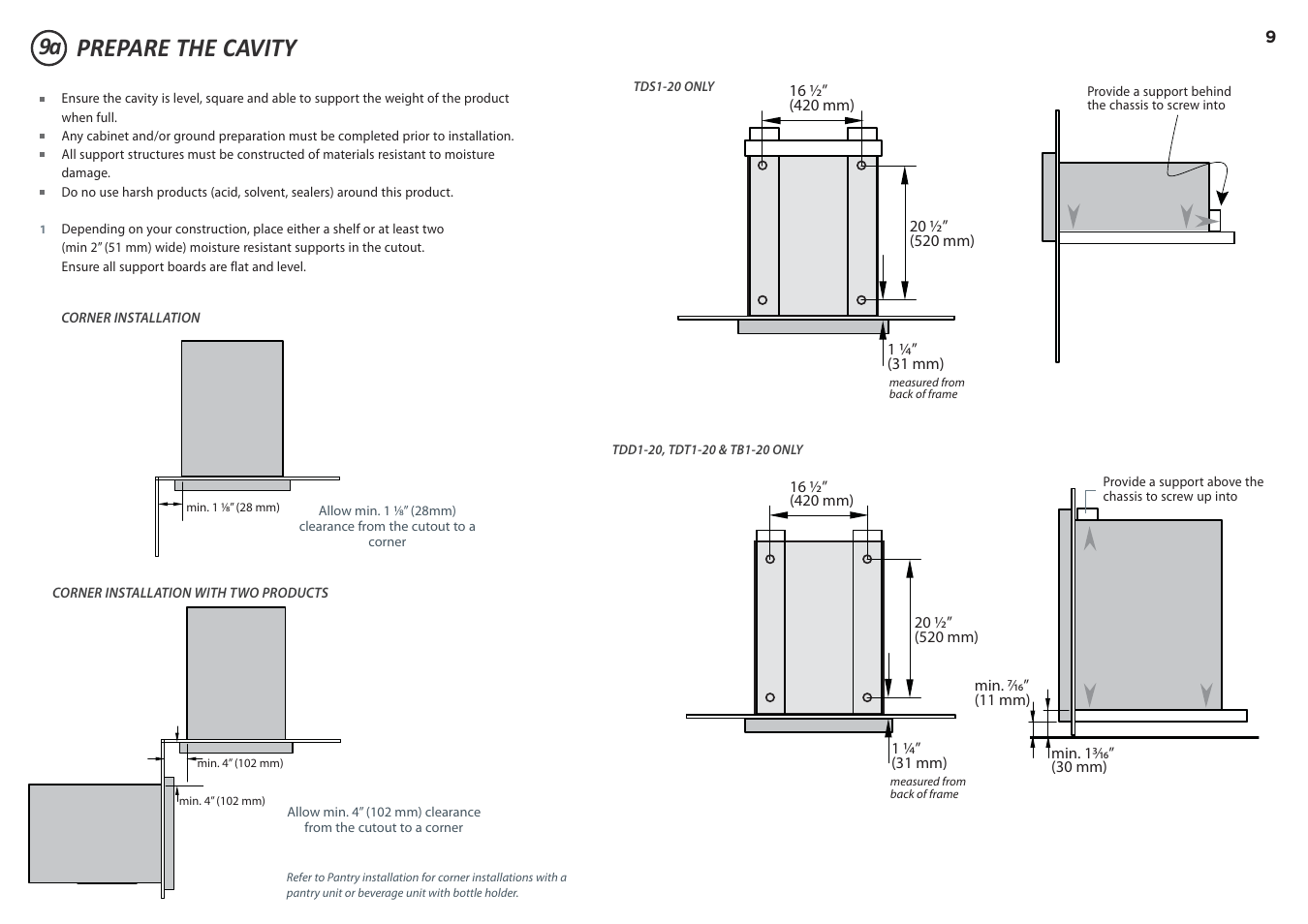 Prepare the cavity | DCS 20 Inch Built-in Outdoor Storage Drawer: Single Drawer Installation Instructions User Manual | Page 9 / 40