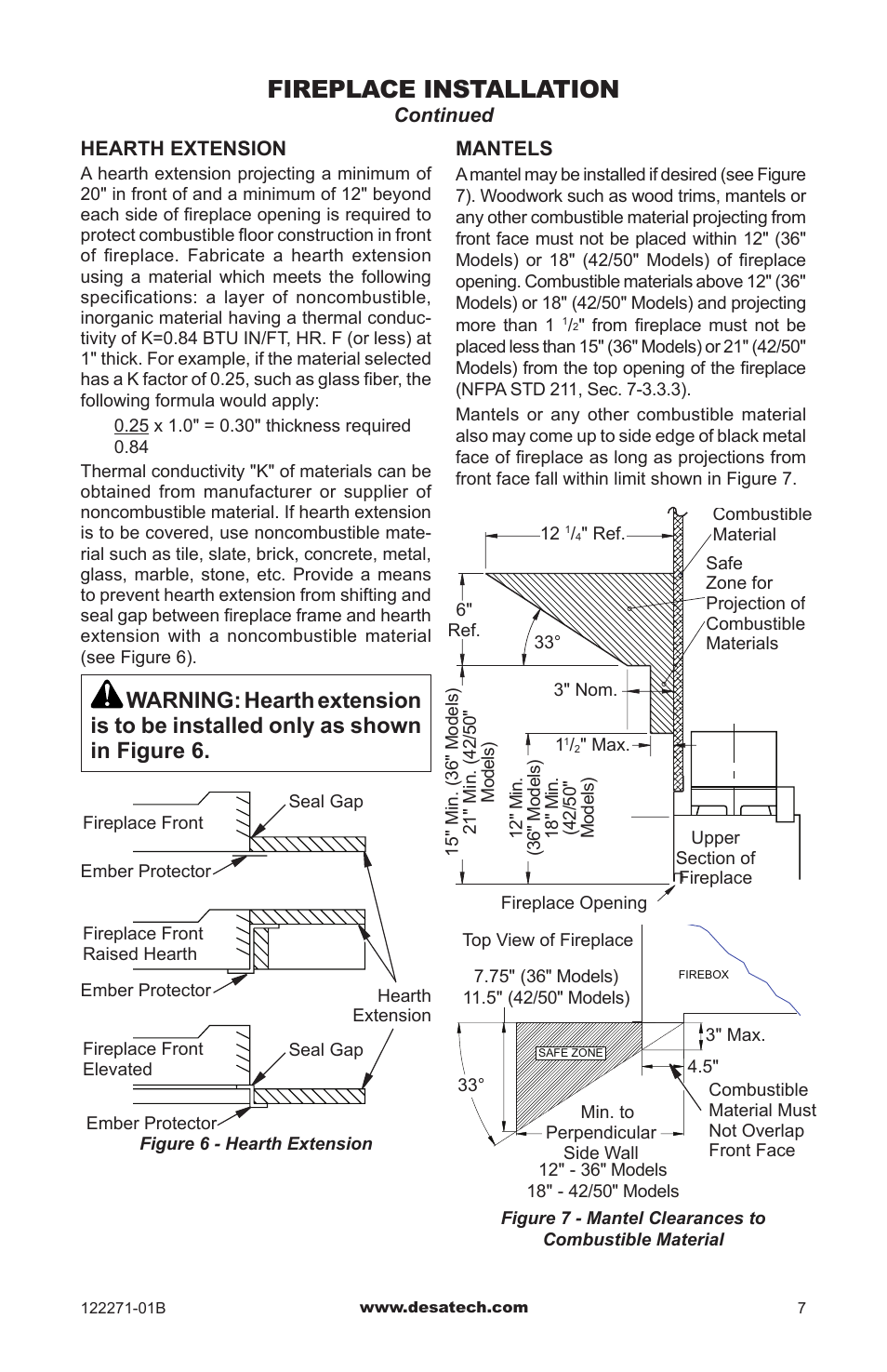 Fireplace installation | Desa WCM-36J User Manual | Page 7 / 40