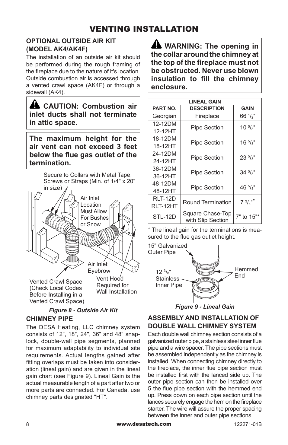 Venting installation | Desa WCM-36J User Manual | Page 8 / 40