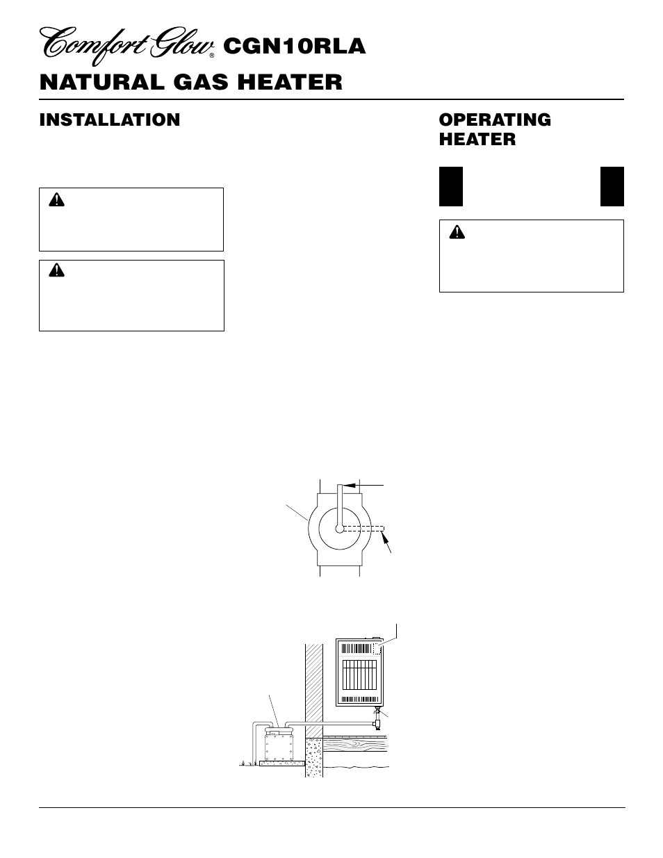 Natural gas heater cgn10rla, Operating heater, Installation | Continued | Desa CGN10RLA User Manual | Page 10 / 20