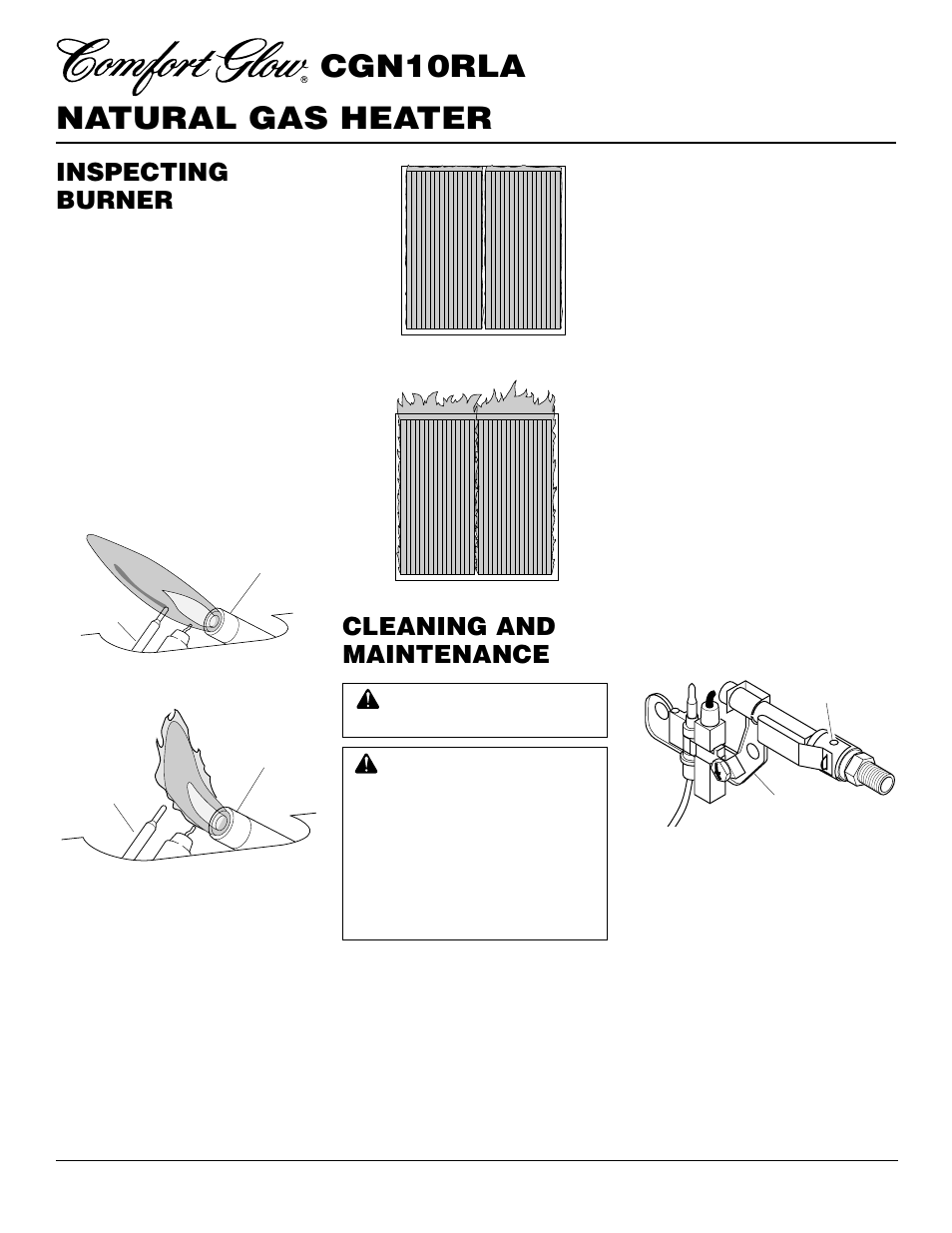 Natural gas heater cgn10rla, Cleaning and maintenance, Inspecting burner | Desa CGN10RLA User Manual | Page 12 / 20