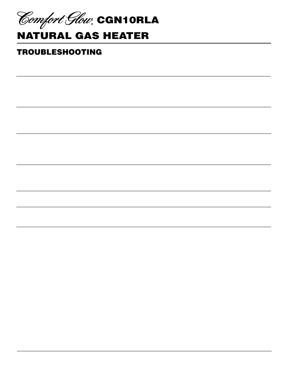 Natural gas heater cgn10rla, Troubleshooting | Desa CGN10RLA User Manual | Page 14 / 20