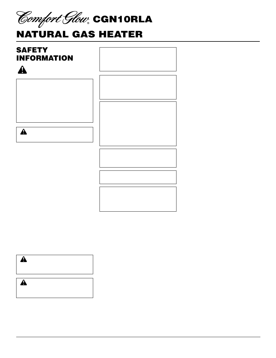 Natural gas heater cgn10rla, Safety information | Desa CGN10RLA User Manual | Page 2 / 20