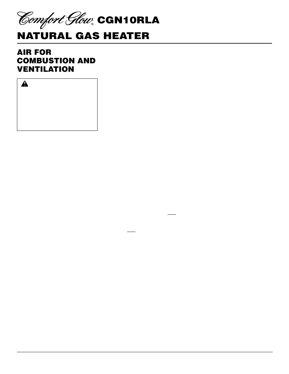 Natural gas heater cgn10rla, Air for combustion and ventilation | Desa CGN10RLA User Manual | Page 4 / 20