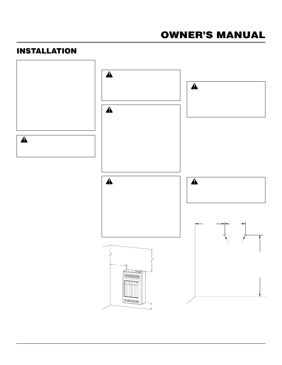 Owner’s manual, Installation, Installing heater to wall | Locating heater, Check gas type, Installation items | Desa CGN10RLA User Manual | Page 7 / 20