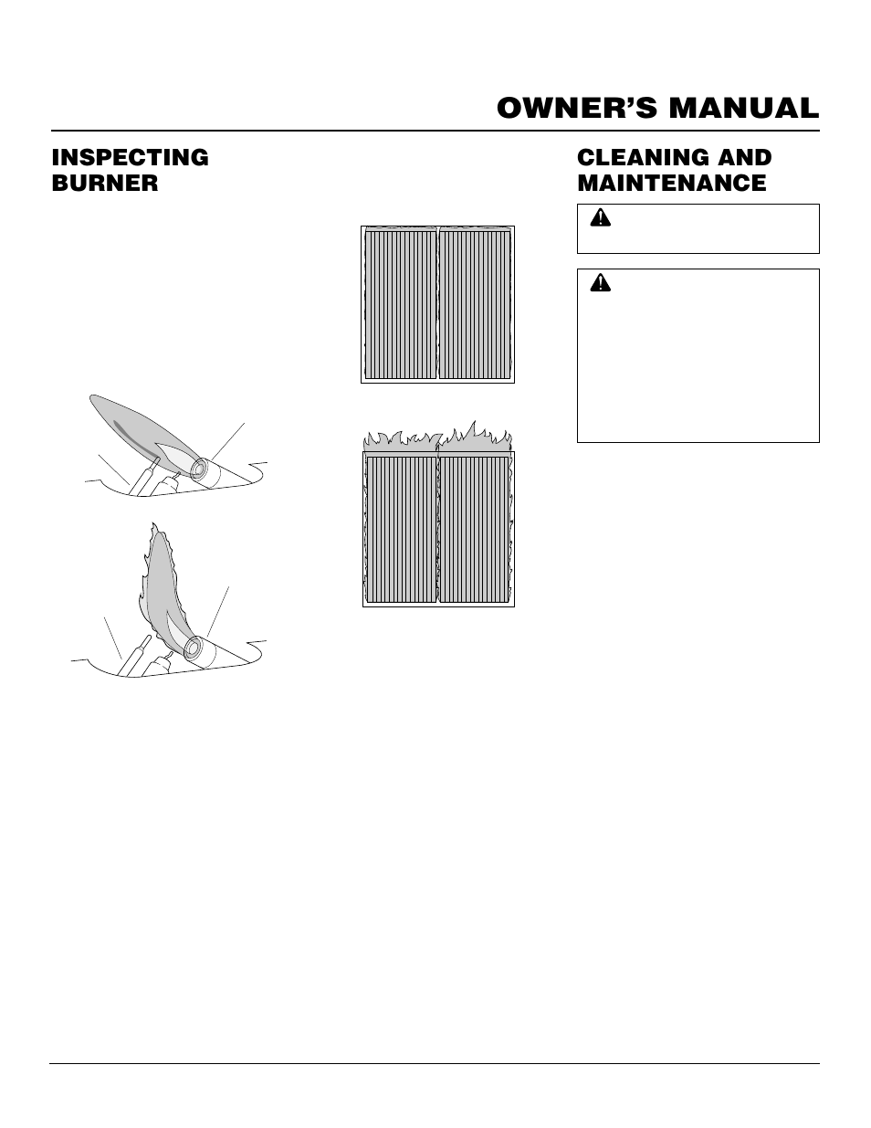 Owner’s manual, Cleaning and maintenance, Inspecting burner | Desa VN10T User Manual | Page 11 / 20