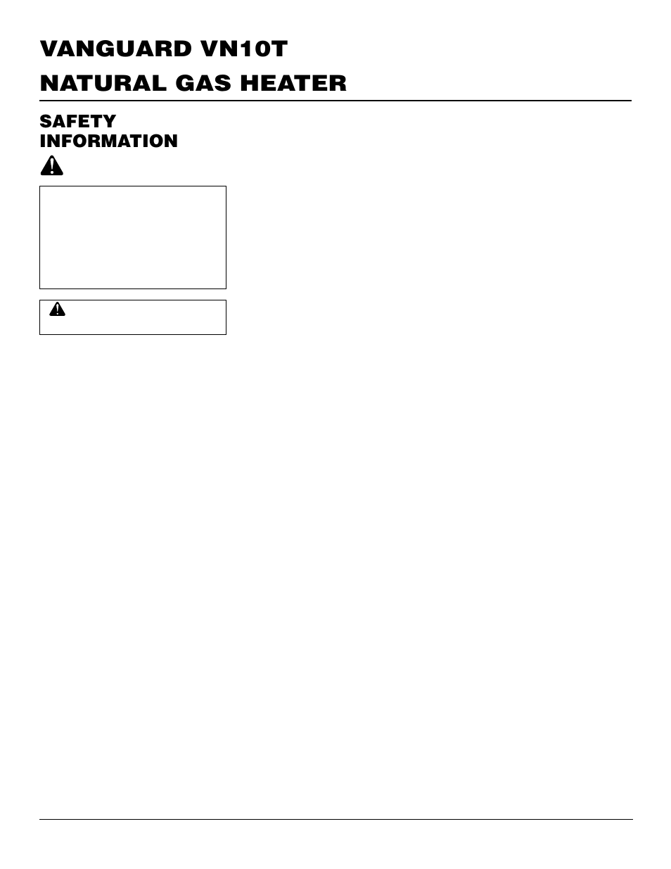 Natural gas heater vanguard vn10t, Safety information | Desa VN10T User Manual | Page 2 / 20