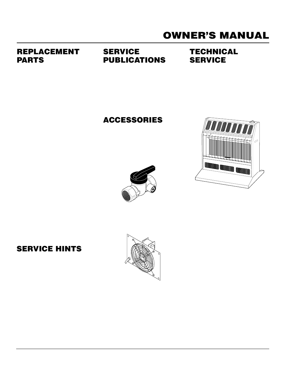 Owner’s manual, Accessories, Technical service | Service publications, Service hints, Replacement parts | Desa FB-3B User Manual | Page 19 / 28