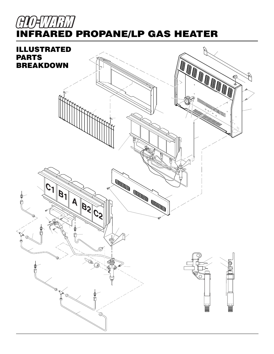 Infrared propane/lp gas heater, Illustrated parts breakdown, Fb-5b | Burner assembly, Ods/pilot assembly | Desa FB-3B User Manual | Page 22 / 28